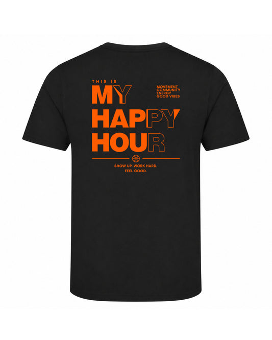 JAHA | PERFORMANCE T-SHIRT WITH BACKPRINT | HAPPY HOUR | UNISEX | BLACK