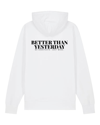 JAHA | HOODIE WITH BACKPRINT | BETTER THAN YESTERDAY | UNISEX | WHITE
