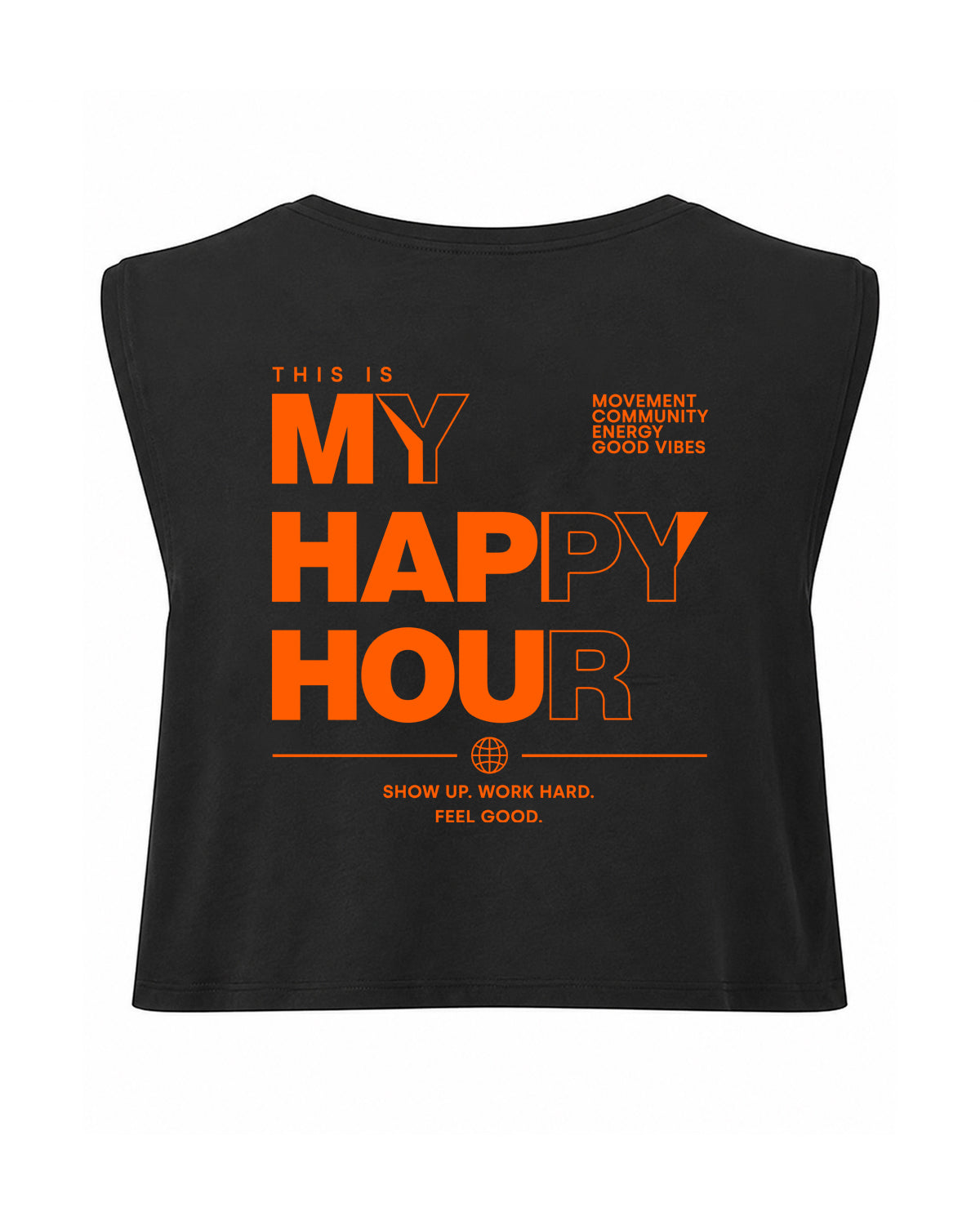 JAHA | CROPPED T-SHIRT WITH BACKPRINT | HAPPY HOUR | WMNS | BLACK
