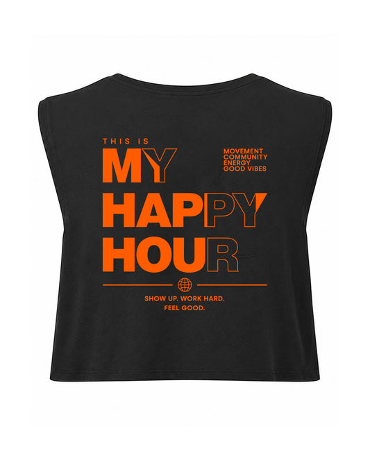 JAHA | CROPPED T-SHIRT WITH BACKPRINT | HAPPY HOUR | WMNS | BLACK
