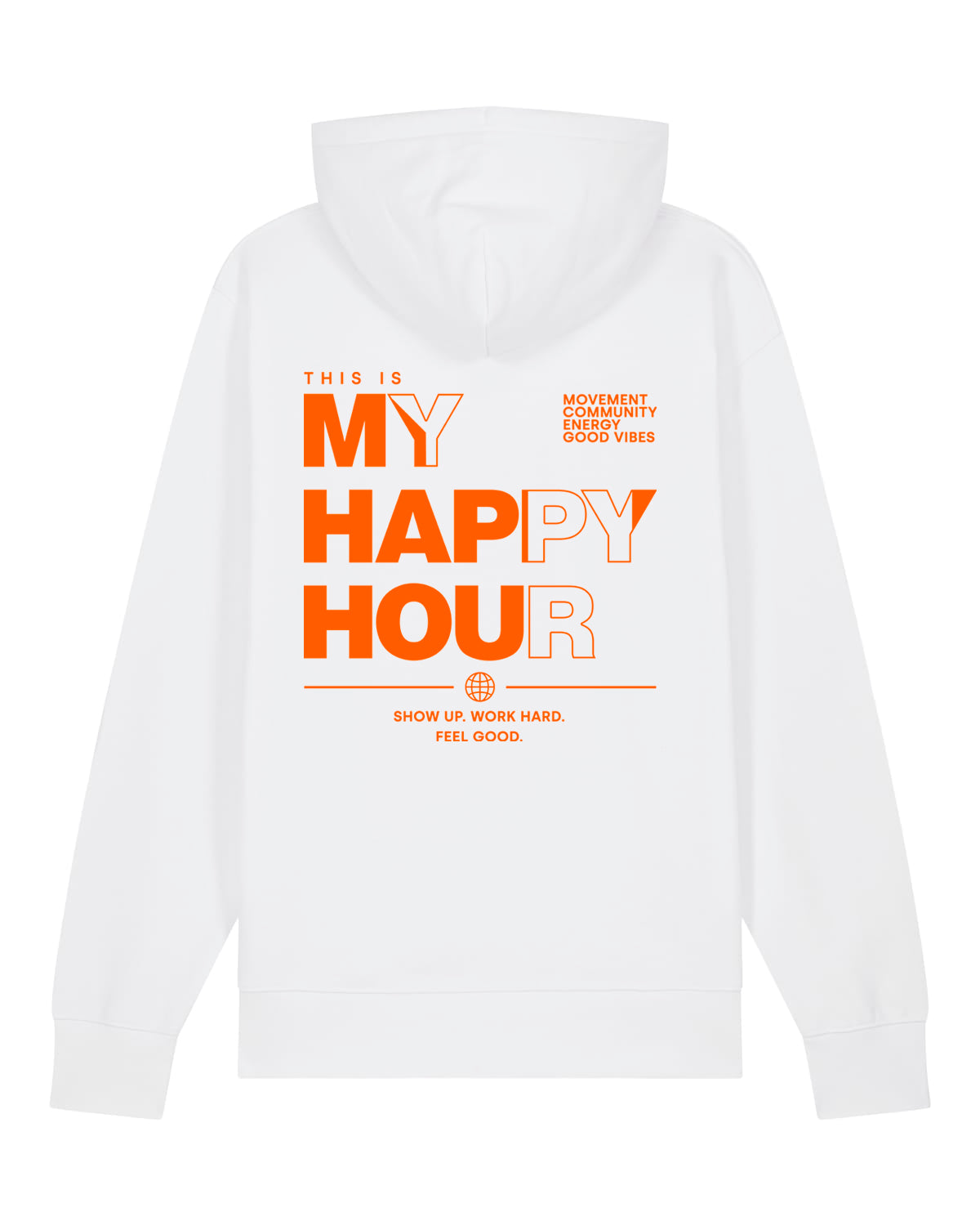 JAHA | HOODIE WITH BACKPRINT | HAPPY HOUR | UNISEX | WHITE