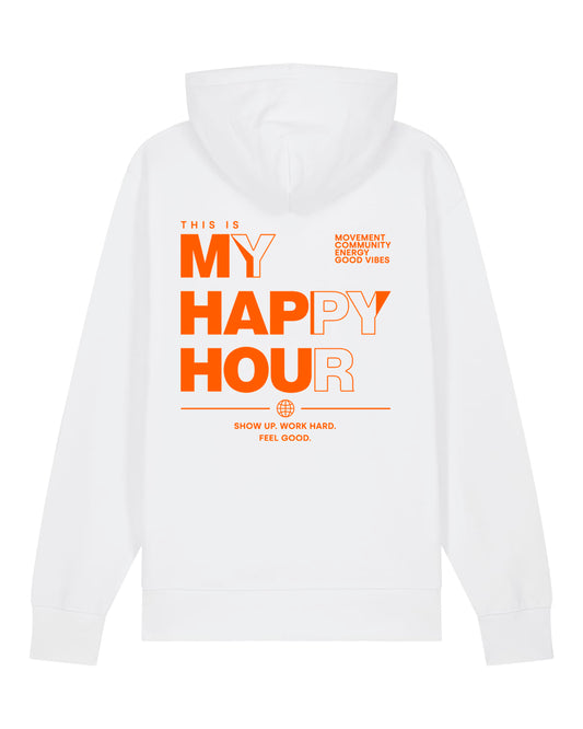 JAHA | HOODIE WITH BACKPRINT | HAPPY HOUR | UNISEX | WHITE
